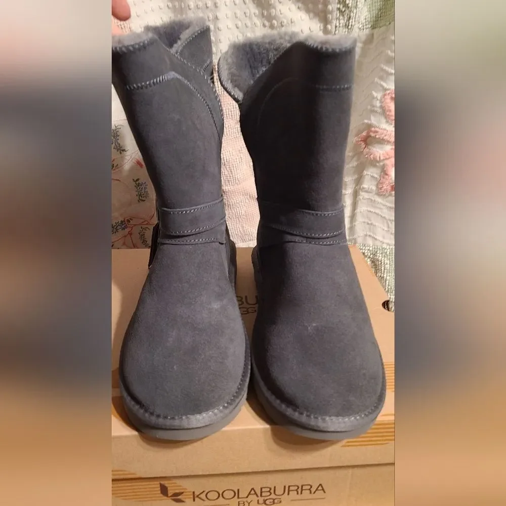 NEW LAMO UGG Like Gray Suede Shearling Sheepskin Buckle Boots 10